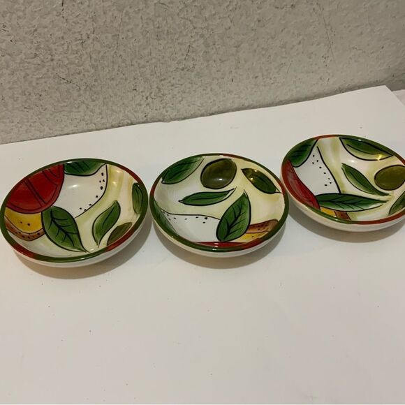 Pampered Chef Small Oil/Serving Bowls Hand Painted  Bright Colors Set of 3 G22 - Picture 2 of 6